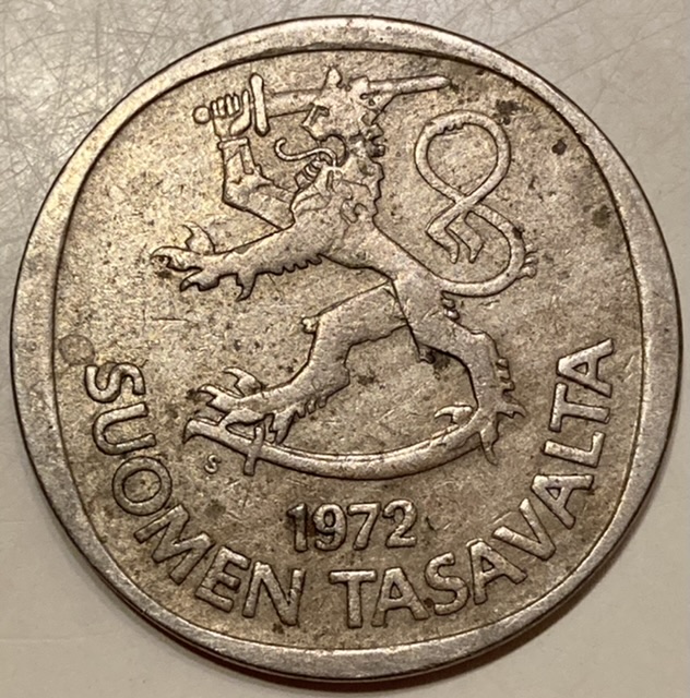 1972-S-Finnish-1-Marka-Some-Devises-Appears-Doubled-On-The-Reverse.