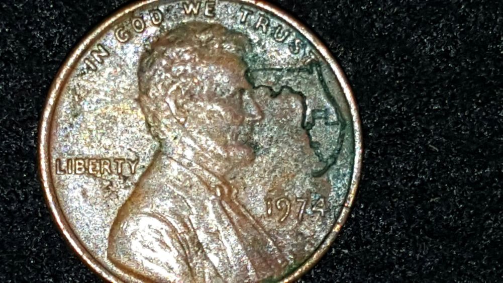 Interesting-1974-Lincoln-Cent-Stamped-With-The-State-Florida