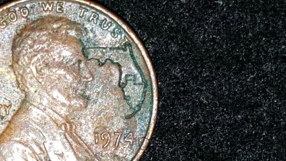 Interesting-1974-Lincoln-Cent-Stamped-With-The-State-Florida