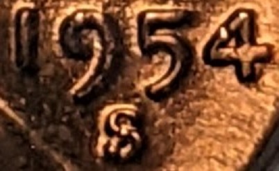 1954-S-Wheat-Cent-With-Unexpected-Extra-Material-On-Mint-Mark.-Die-Crack?