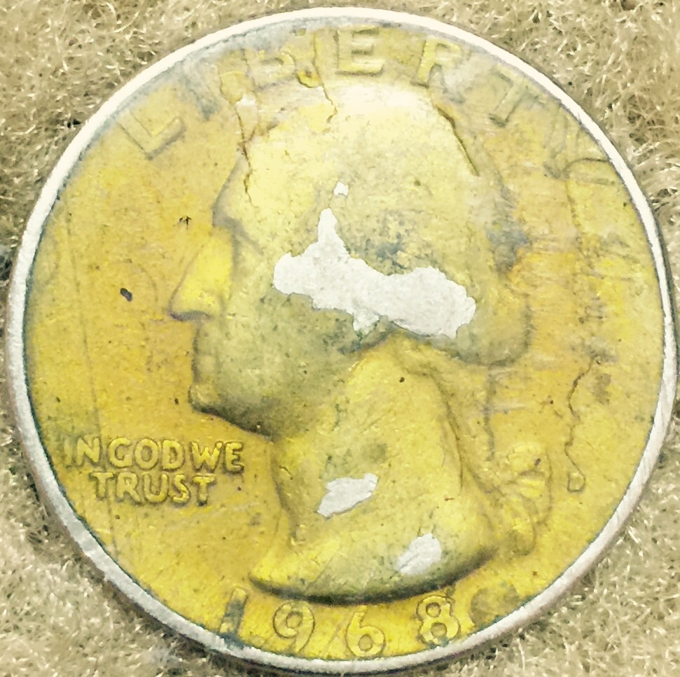 Under-Weight-1965-Quarter-With-Yellow-Color-Layer?
