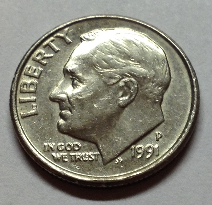 Two-Roosevelt-Dimes-With-Cracks/Chips