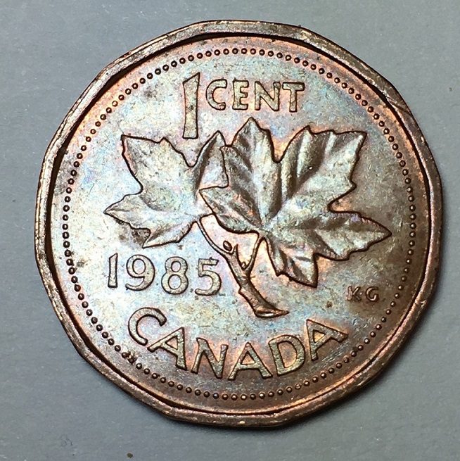 1985-Cnd-1-Cent-With-Pointed-5-Grading