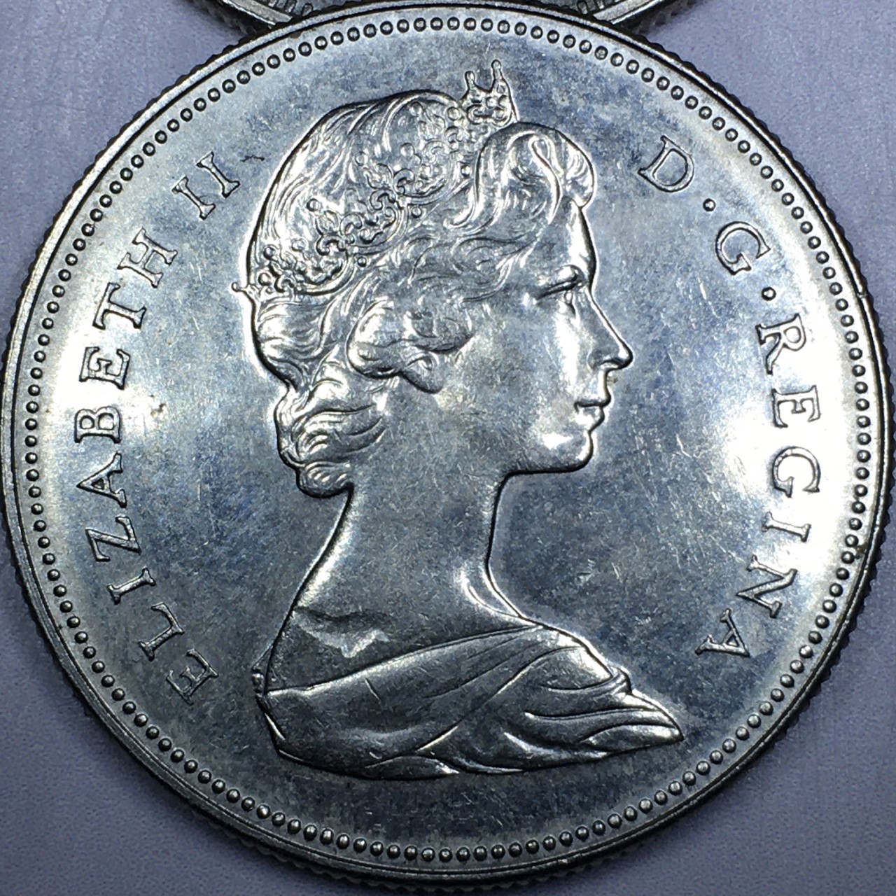 1973-Canadian-50-Cent-Coin,-Large-Strike-Through-On-Obverse