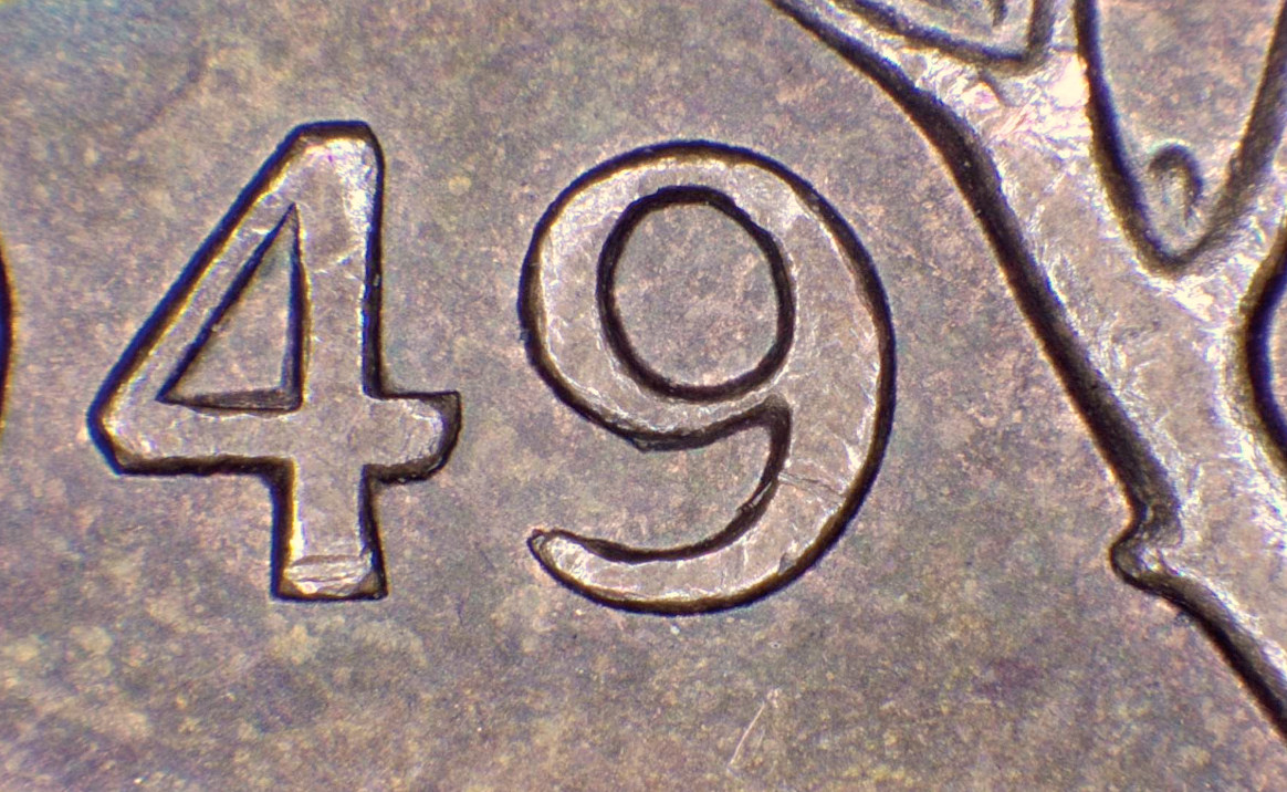 Two-1949-1-Cent-Rp9,-Trail-Dies-Or-Tooling-Marks?