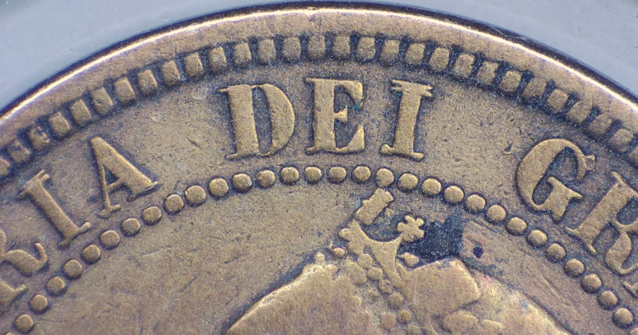 1881-H-Vicky-Cent,-Double/Triple-Re-Punched-Letters-On-Obverse