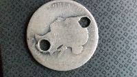 1872?-Victorian-25-Cent-Coin-Rough-Shape-And-Two-Holes-In-Coin?