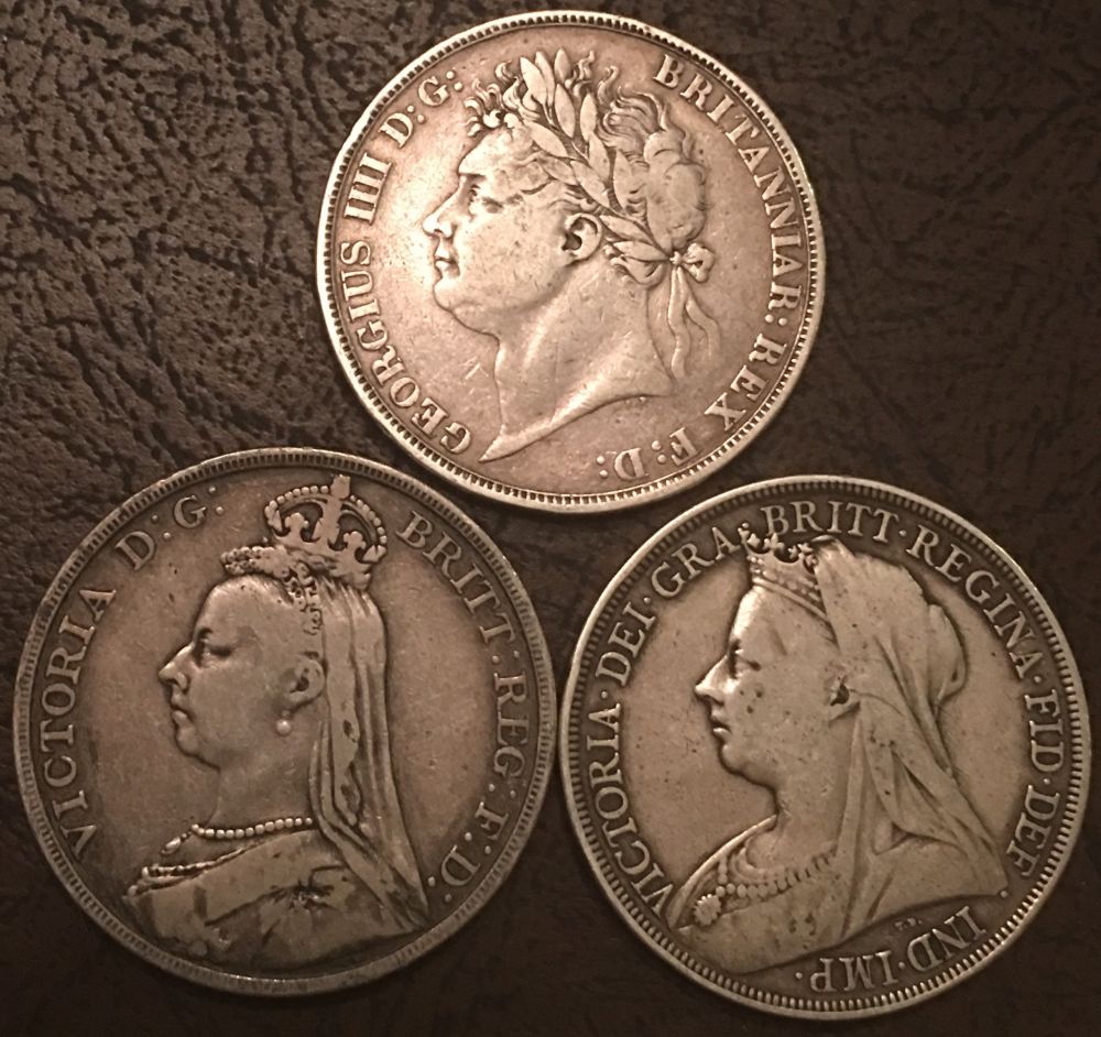 3-British-Crowns.--1822,-1892,-And-1896.