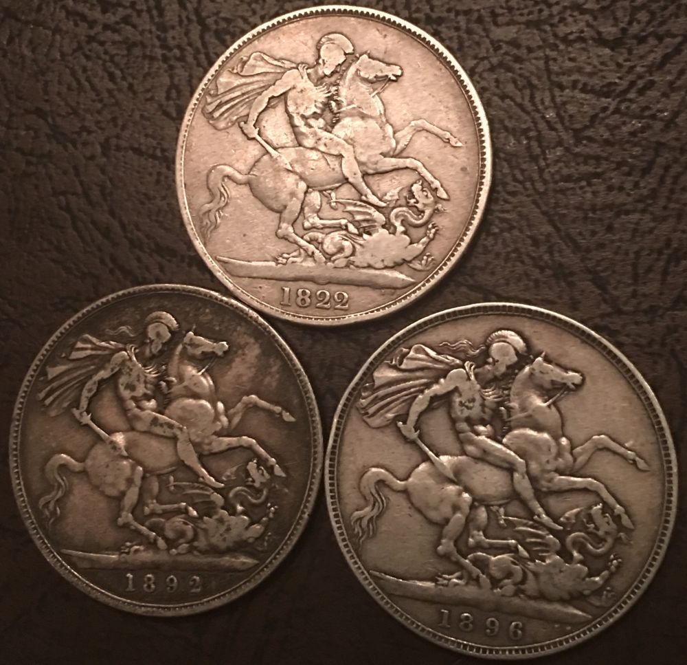 3-British-Crowns.--1822,-1892,-And-1896.