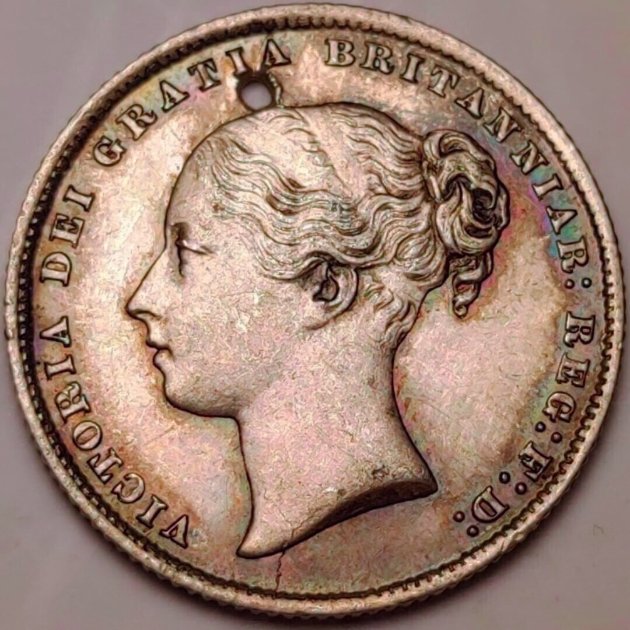 One-Shilling-1859-GB-&-Half-Real-1855-Mx,-Both-With-Hole