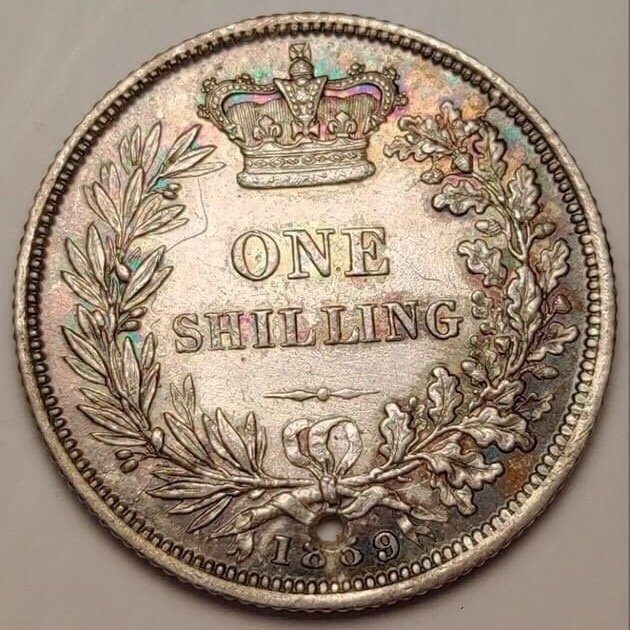 One-Shilling-1859-GB-&-Half-Real-1855-Mx,-Both-With-Hole
