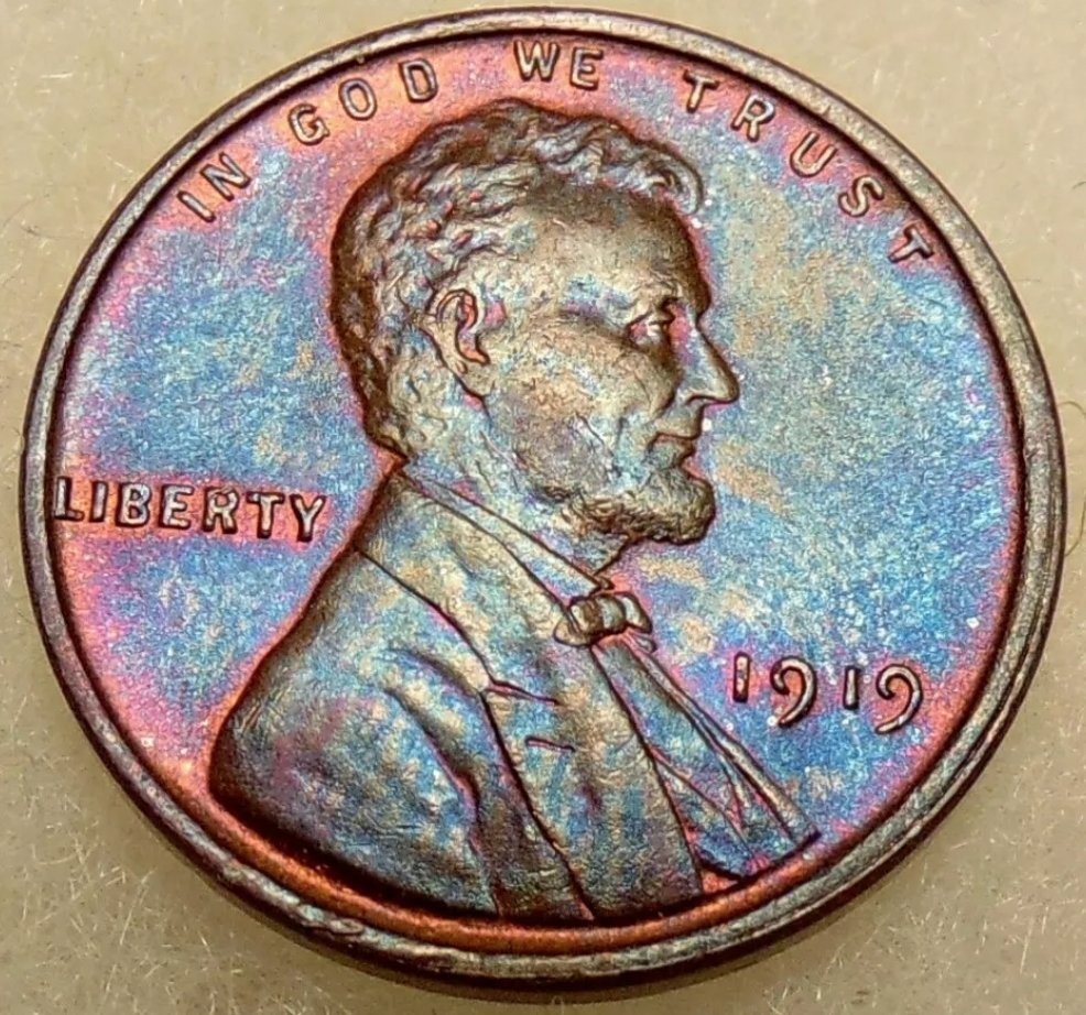 1919-P-Lincoln-Cent,-Cobalt-Blue-Toned,-Grade.