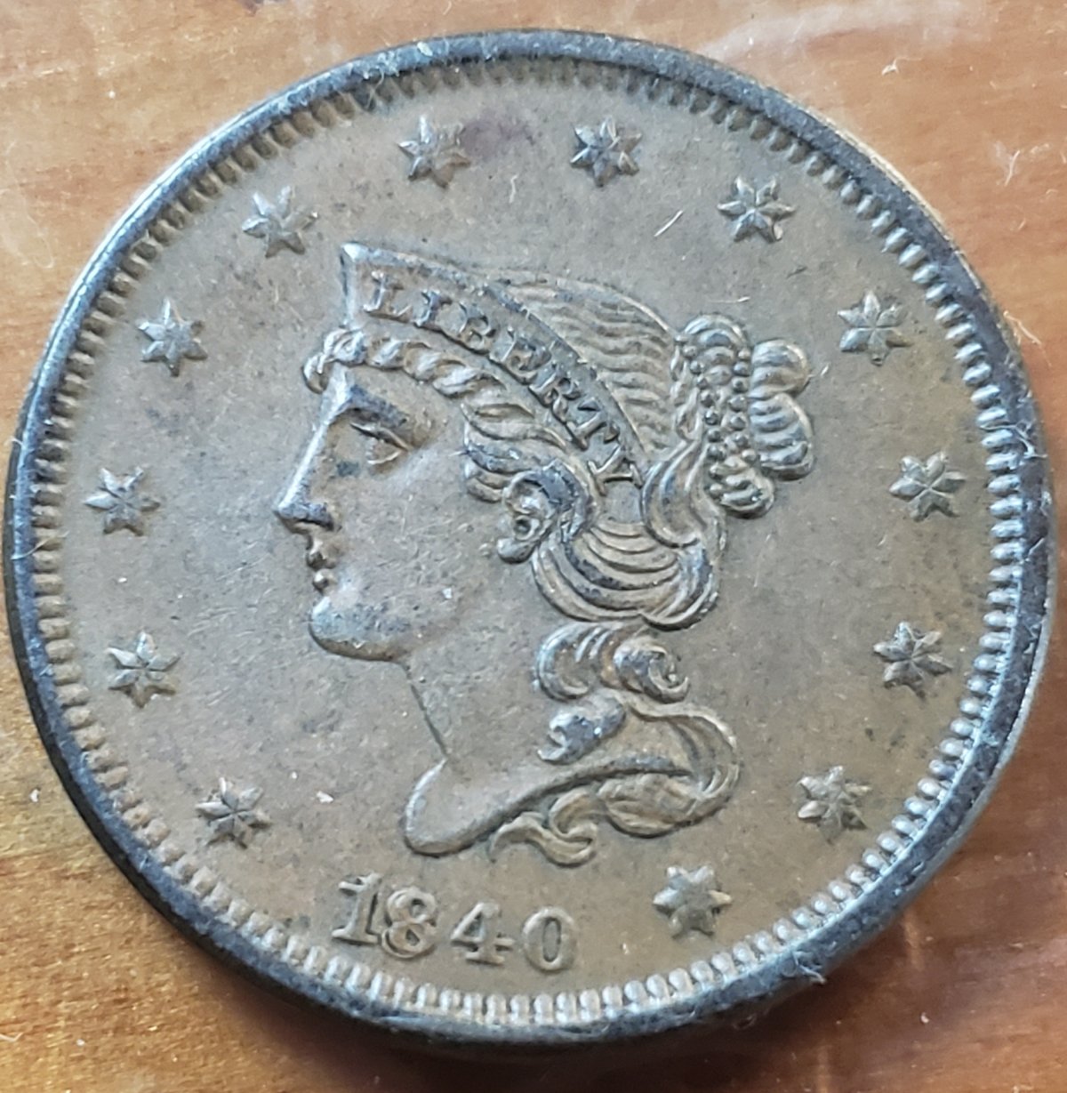 1840-Small/Large-Braided-Hair,-Lg-Cent.