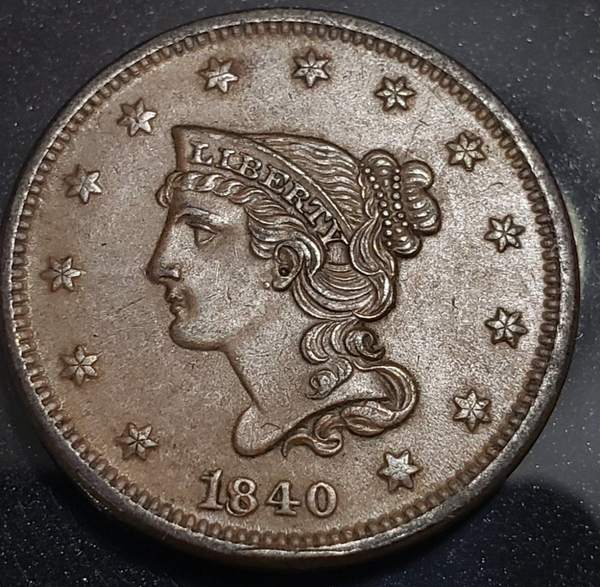 1840-Small/Large-Braided-Hair,-Lg-Cent.
