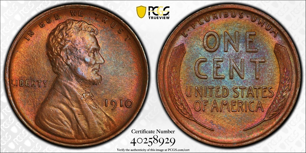 1910-Toned-Lincoln-Wheat-Cent,-Grade?