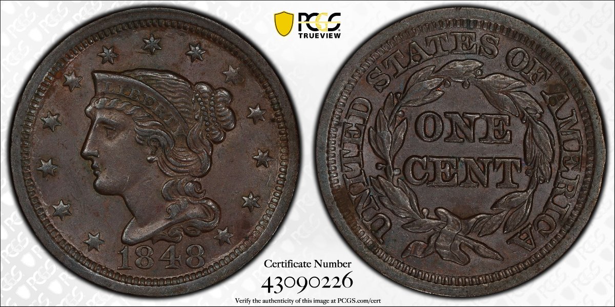 1848-Braided-Hair-Large-Cent,-Grade