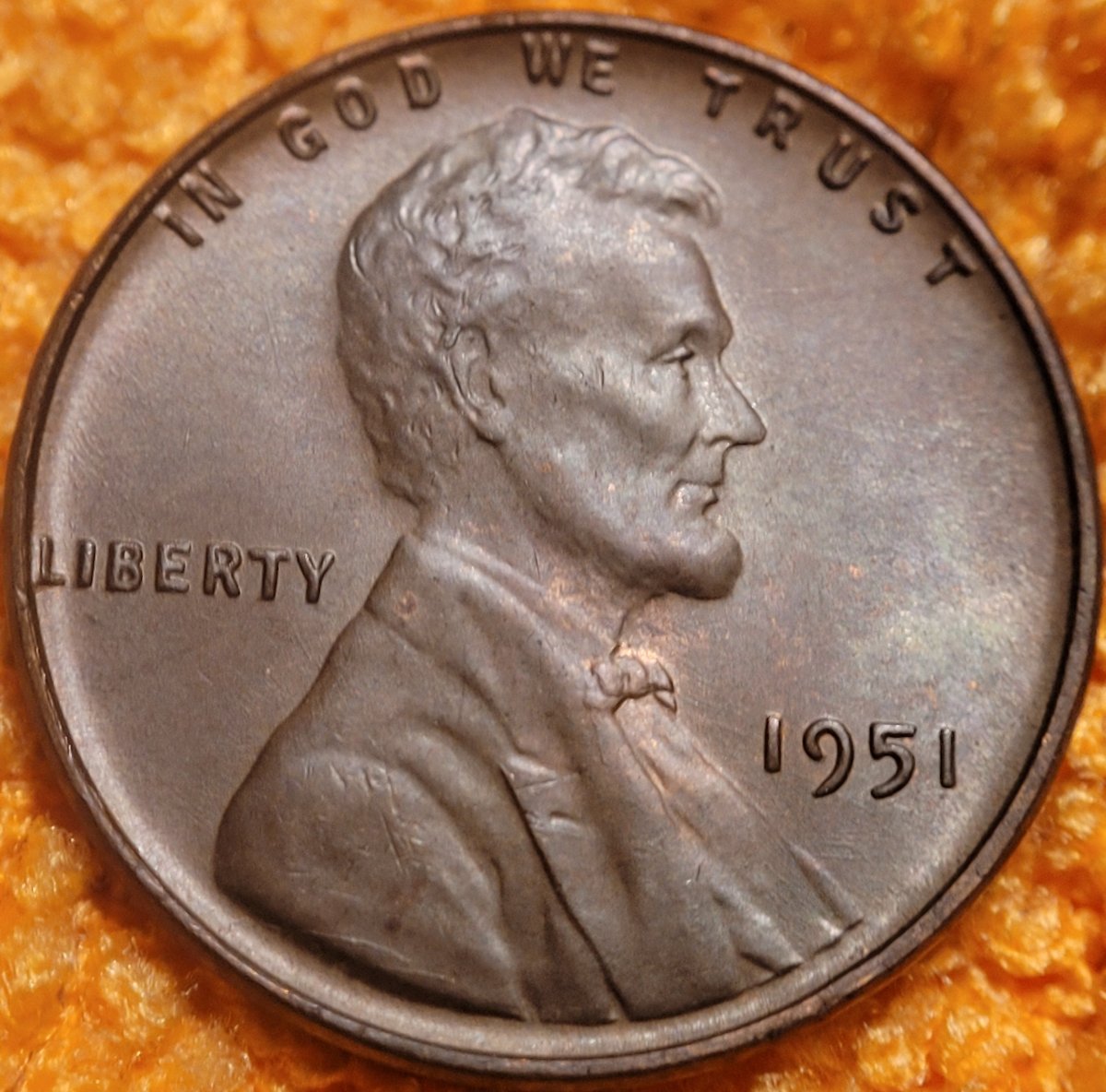 1951-Toned-Wheat-Cent,-For-Grading.