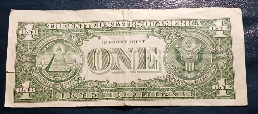 1974-One-Dollar-Bill--Cut-Weird-And-Not-Centered