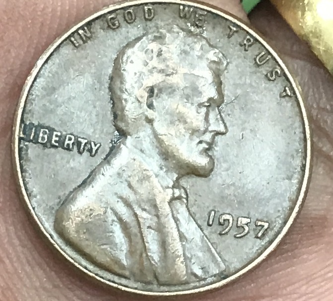 1957-Penny-Doe-Chip-Error-Front-And-Back-!--On-The-5-And-Couple-Letters