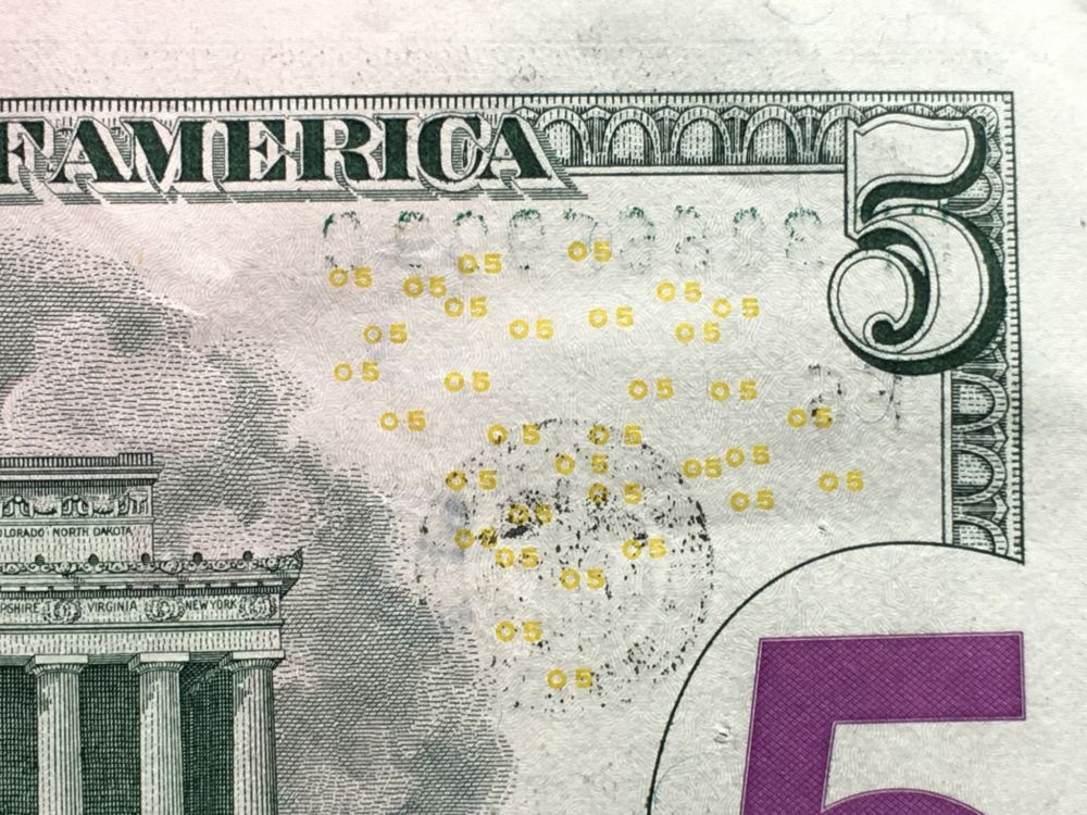 Offset-Printing-Error,-$5-Note