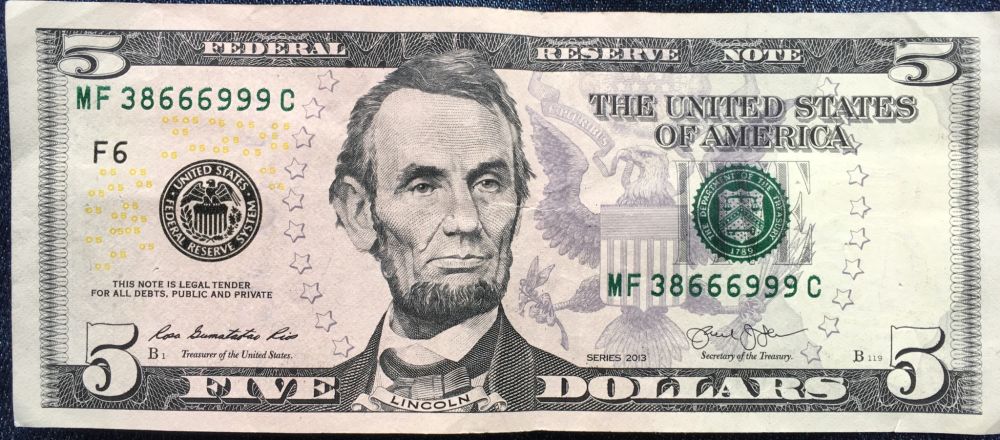 Offset-Printing-Error,-$5-Note