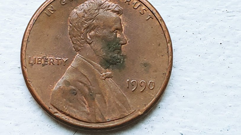 1990-Penny-DD-On-Reverse-On-United-States-Of--America-And-Faded-Letters