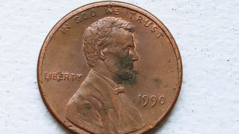 1990-Penny-DD-On-Reverse-On-United-States-Of--America-And-Faded-Letters