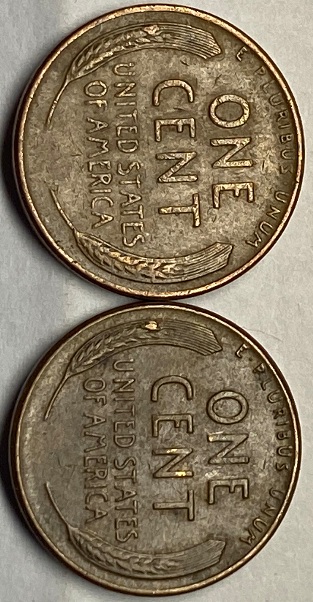 1956-&-1957-Pennies-With-Identical-Die-Chips-On-Reverse.