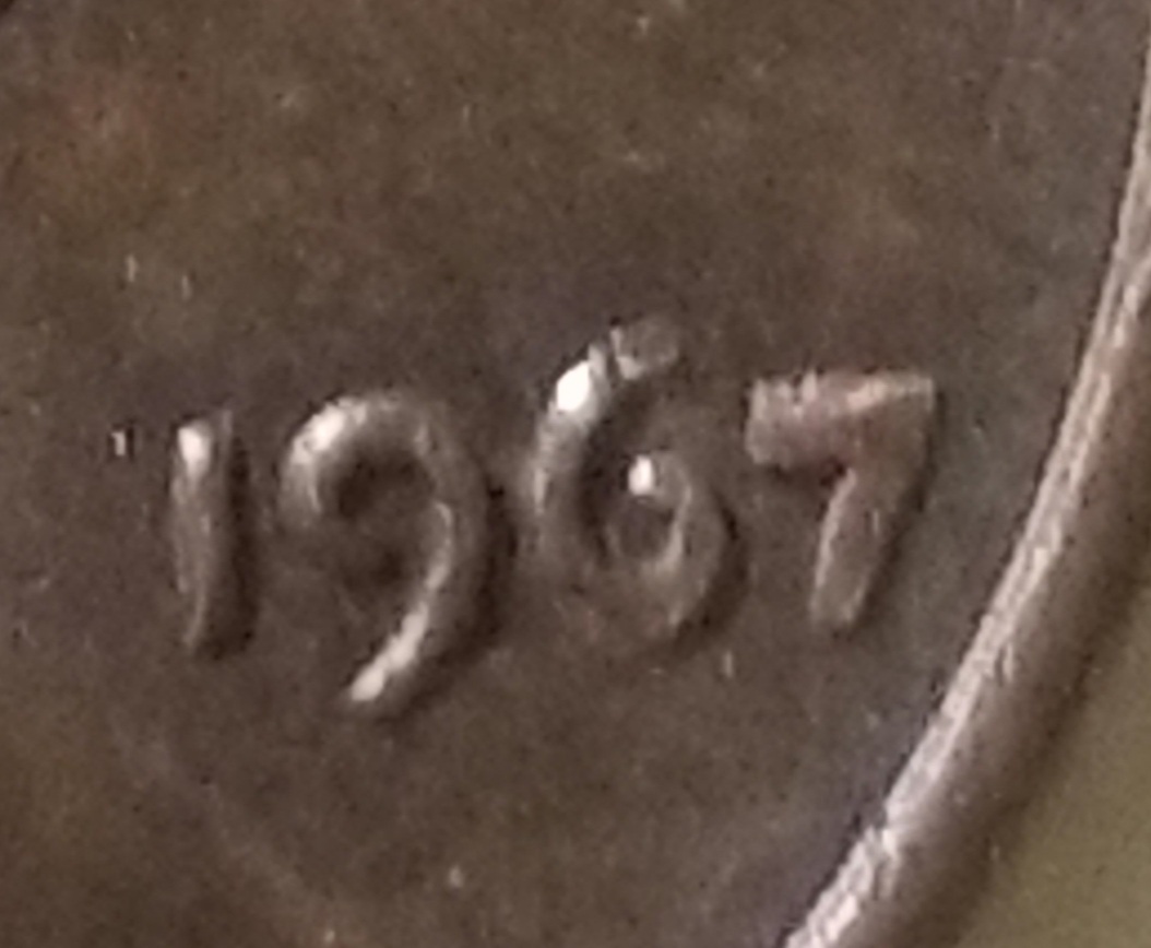 1967-Penny.--Massive-Sized-67-And-Letter-In-Liberty-Looks-Wrong.