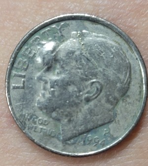 1994-P-Dime-With-Strange-Bump-On-Forehead.