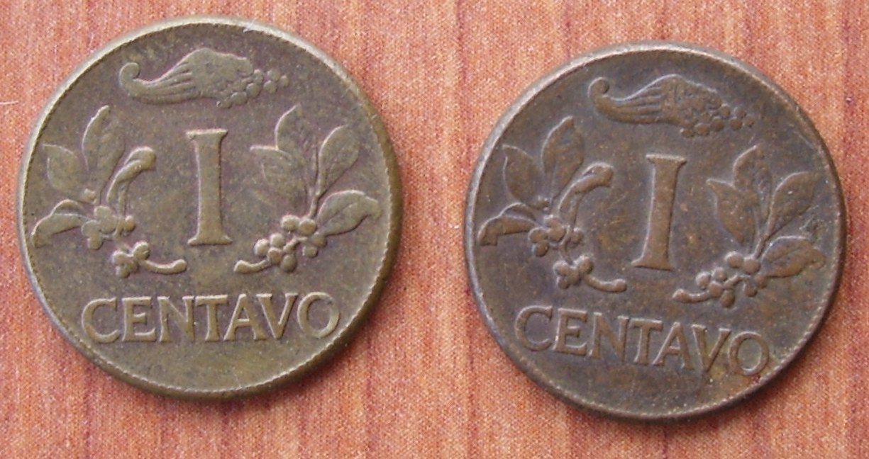 Two-One-Cent-Colombian-Coins--1965