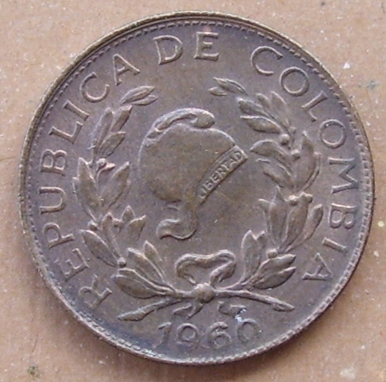 One--Centavo-1960-Colombian-With-Long-Die-Crack-And.....