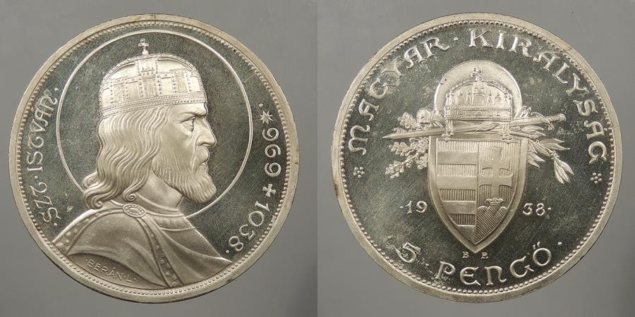 1938-Hungary-5-Pengo,-Cleaned?