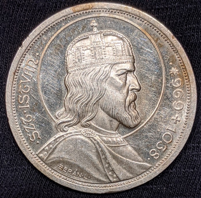 1938-Hungary-5-Pengo,-Cleaned?