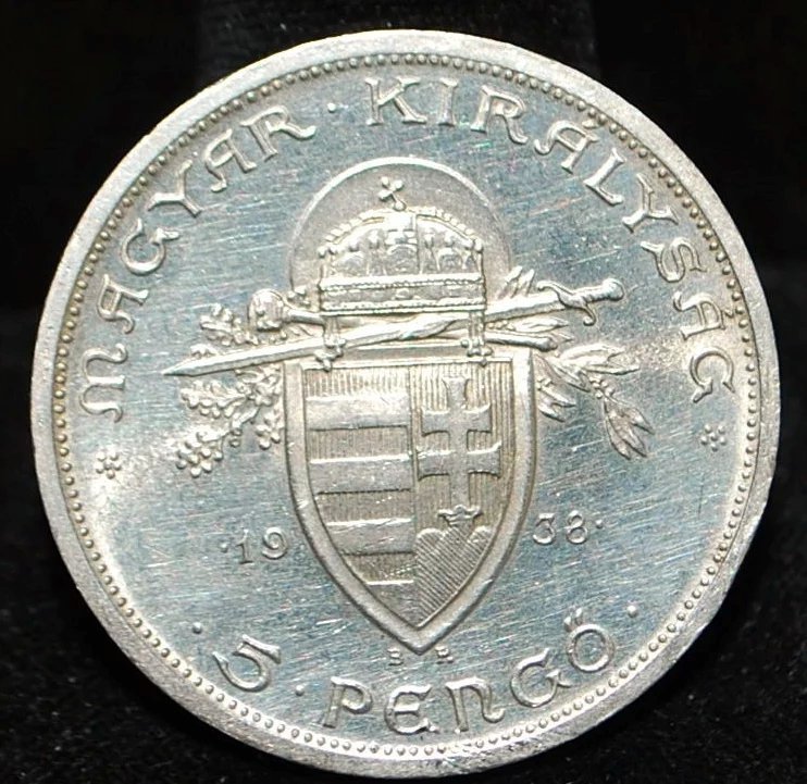 1938-Hungary-5-Pengo,-Cleaned?