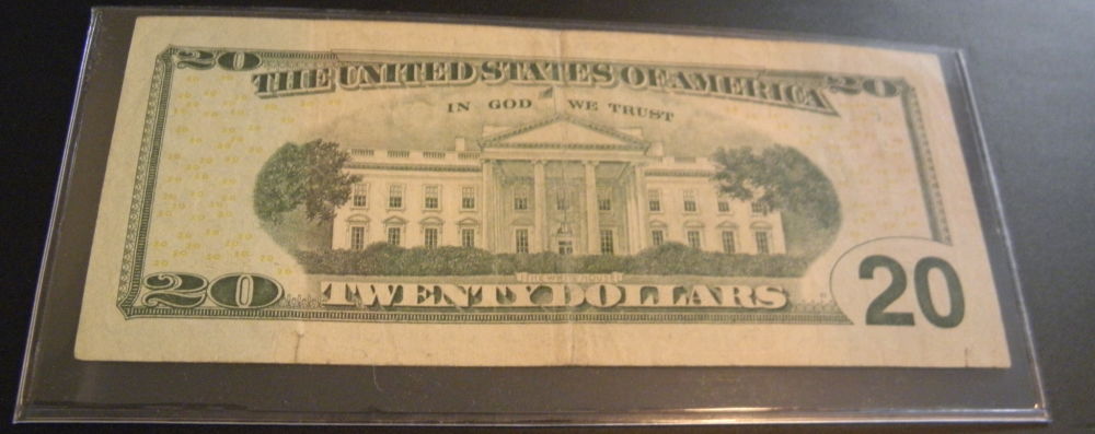 Purple-Eagle-On-$20-Bill,-Chemical-Treated-Or-Error?