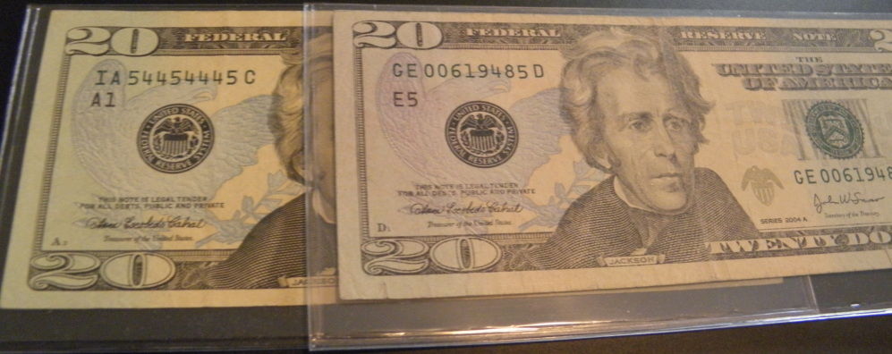 Purple-Eagle-On-$20-Bill,-Chemical-Treated-Or-Error?