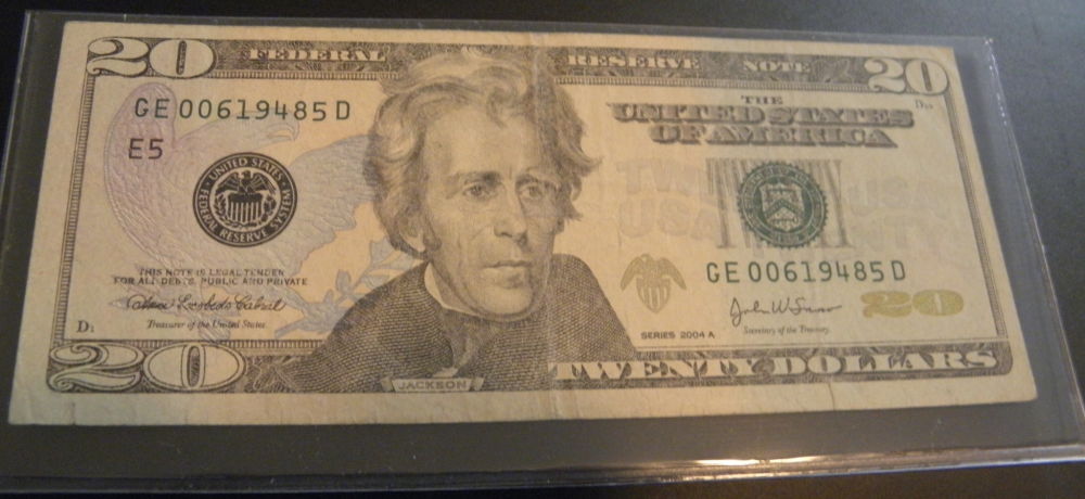 Purple-Eagle-On-$20-Bill,-Chemical-Treated-Or-Error?
