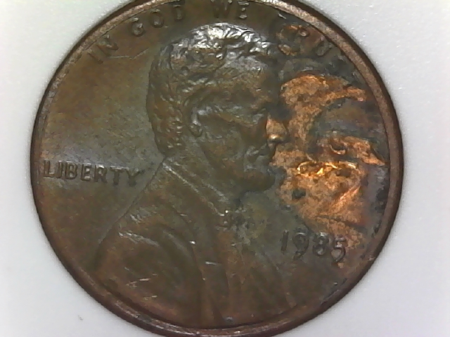 1985-Lincoln-Penny-With-Extra-Metal-Stamped