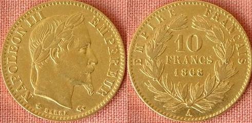 France-1868-A-10-Francs-Gold.-Need-Grade-And-Value