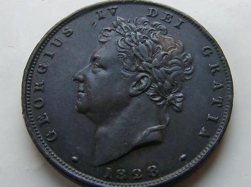 1828-George-IV-Farthing.-Very-Nice-Details,-Damgaged-Rim-: