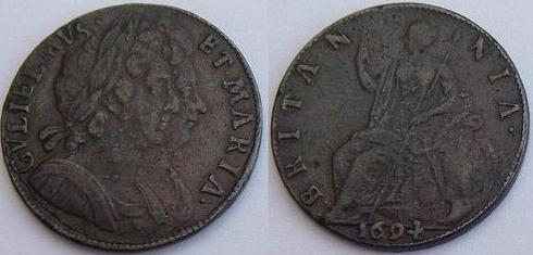 William-&-Mary-1694--1/2-Penny-Grading