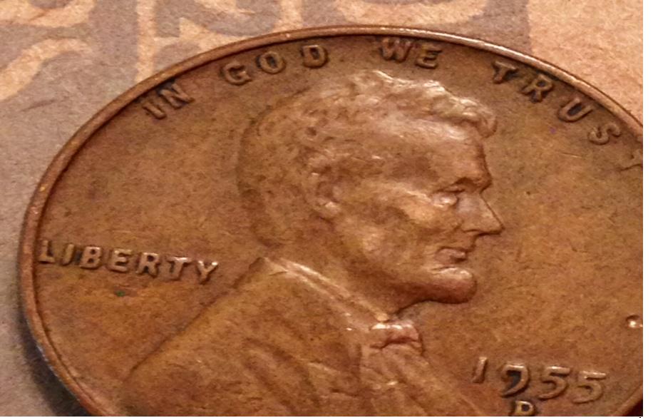 1955-Wheat-Coin-With-The-9-Cut-On-Top