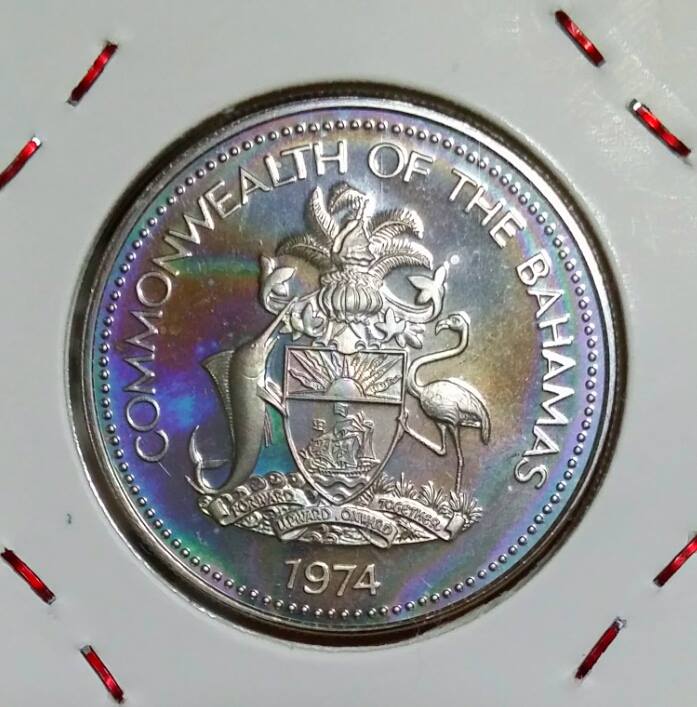 Rainbow-Toned-1974-Bahamas-Mint-Proof-25-Cents