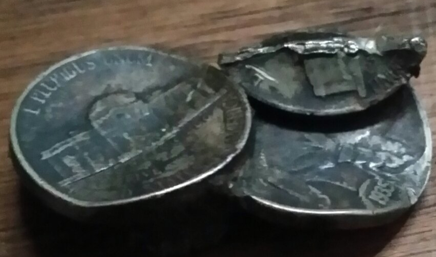 Need-Help-With-A-1935-Buffalo-Nickel,-Damaged-With-Other-Nickels-Stuck-To-I