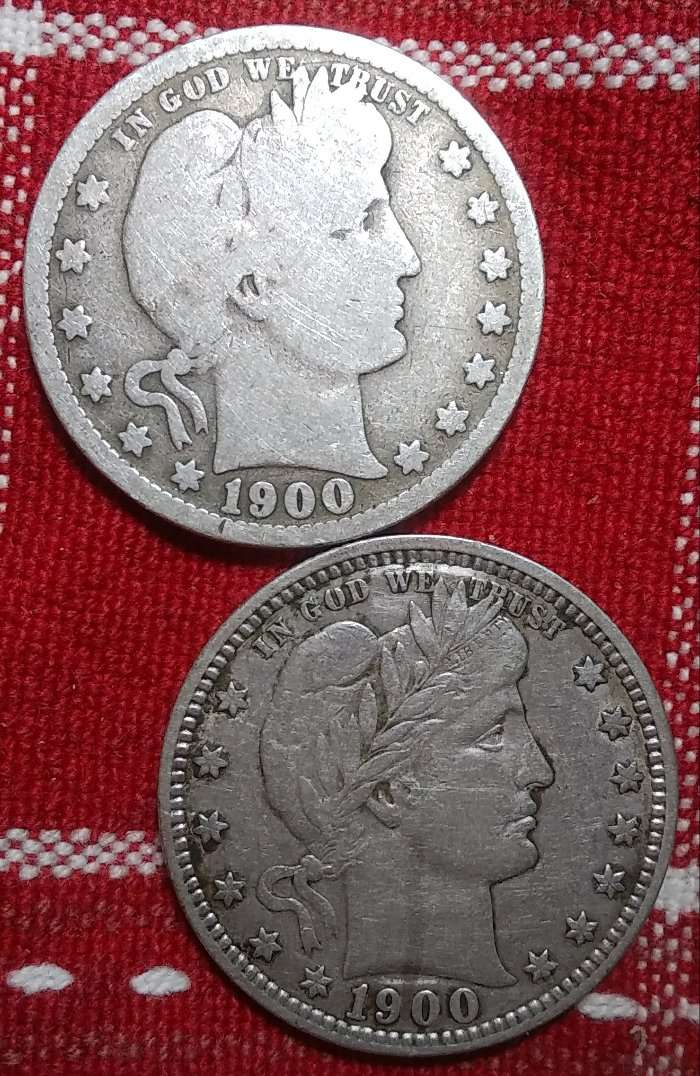 1900-Barber-Quarter-Broken-O-Obverse-Paired-On-Both-Type-II-And-III-Reverse