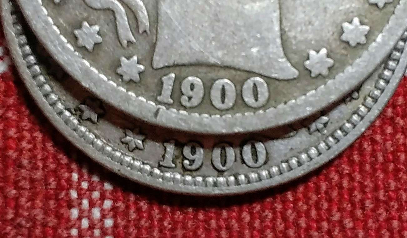 1900-Barber-Quarter-Broken-O-Obverse-Paired-On-Both-Type-II-And-III-Reverse