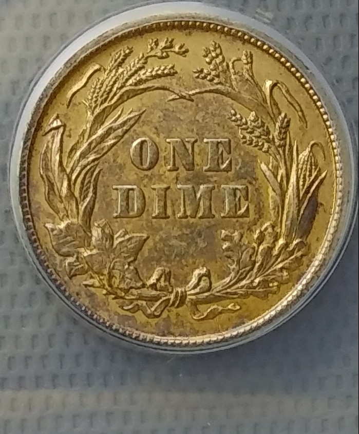 1892-Barber-Dime---Blue-Orange-Yellow-Toner