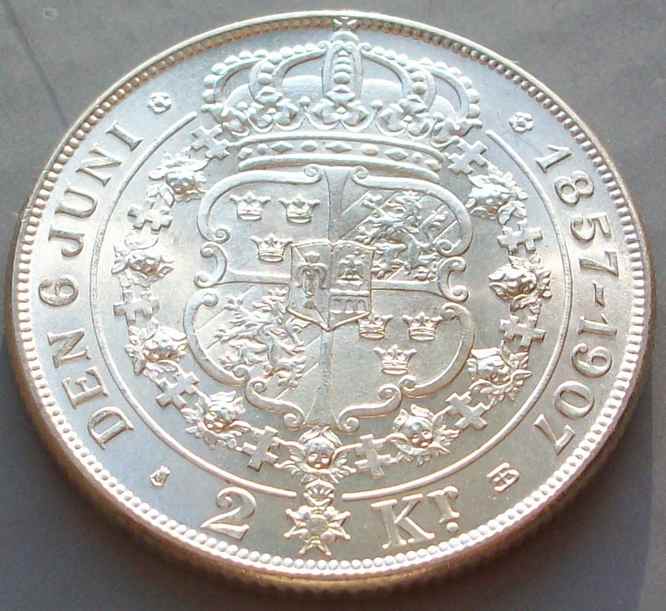 Sweden-Two-Kronor-1907-In-Almost-Perfect-Condition