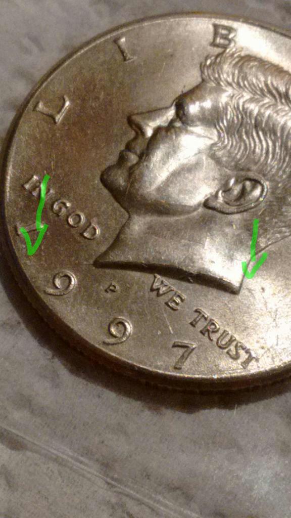 1997-P-Kennedy-Half-3/4-Die-Crack-And-Rotation-Error
